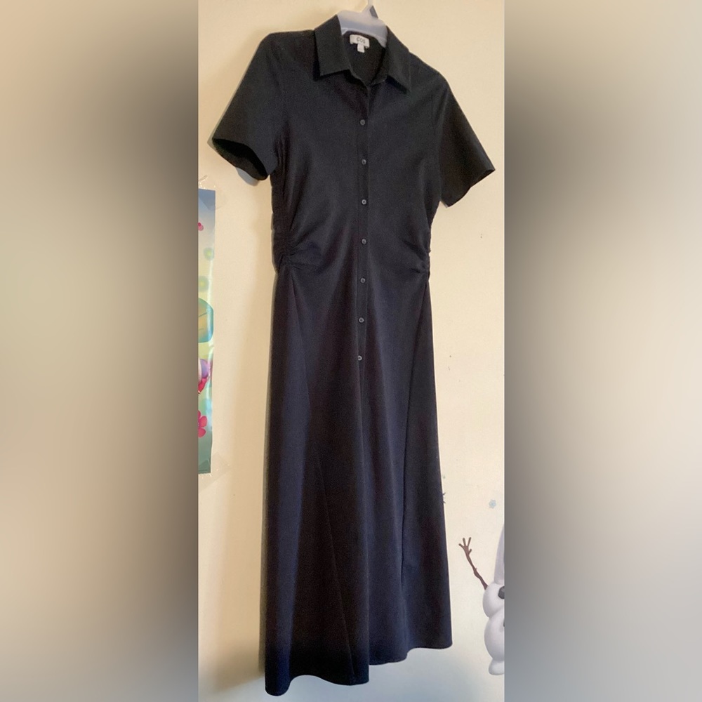 COS Black Short-Sleeve Midi Shirt Dress